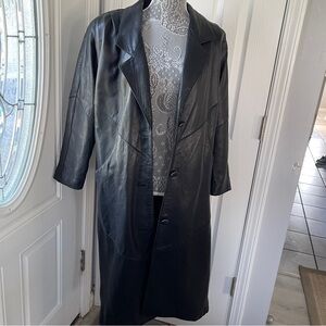 Black Leather Long Coat vintage 80s